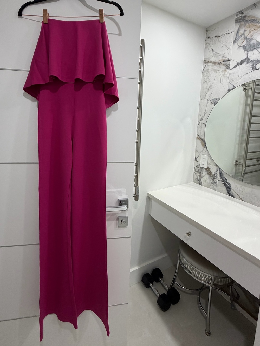 Lovers + Friends Strapless Fuchsia Wide-Leg Jumpsuit